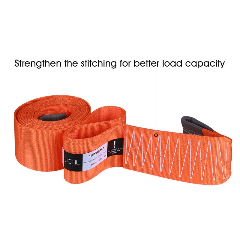 JCHL Recovery Tow Strap Heavy Duty Draw String 4" x20ft 35000LBS (18TON) Rated Capacity Off Road Towing Rope Reinforced Loops Storage Bag Emergency Tow - Image 4